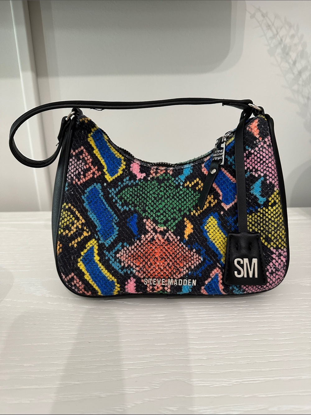 Steve Madden Multicolor Snake-Print Shoulder Bag with Black Trim